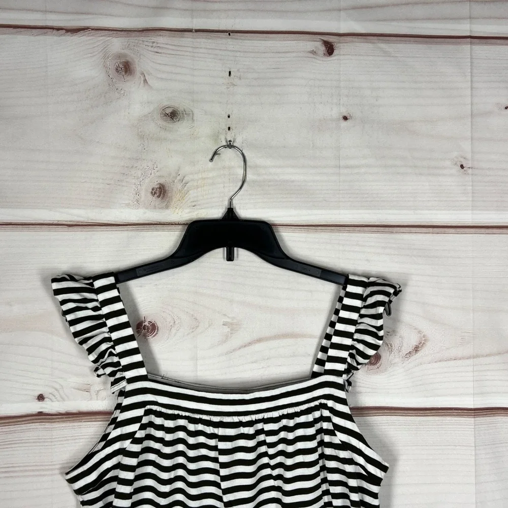 Michael Kors Top Womens Large Green Stripe Tank Flutter Strap Cotton Modal Knit